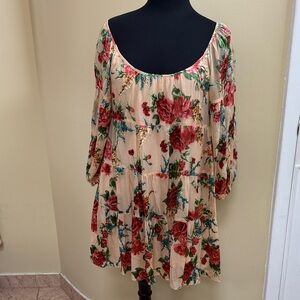 New Alice + Olivia Babydoll Floral Dress  fabric with burnout velvet /sheer  S